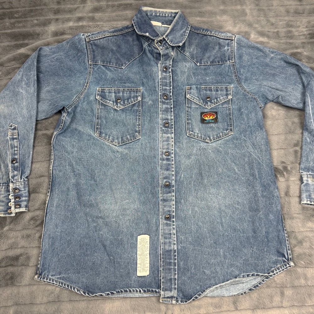 Rasco FR Mens 2XL Blue Denim Flame Resistant Western Pearl Snap Work Shirt 13805
